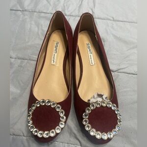 Maroon Jeweled Doll Shoes